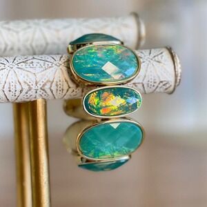 Gold Tone Green‎ Acrylic Plastic Stretch Bracelet Women's Costume Jewelry